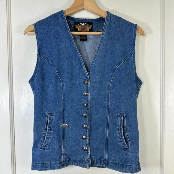 Harley-Davidson Jackets & Blazers - Vintage Ladies Harley Davidson Denim  Vest - Small